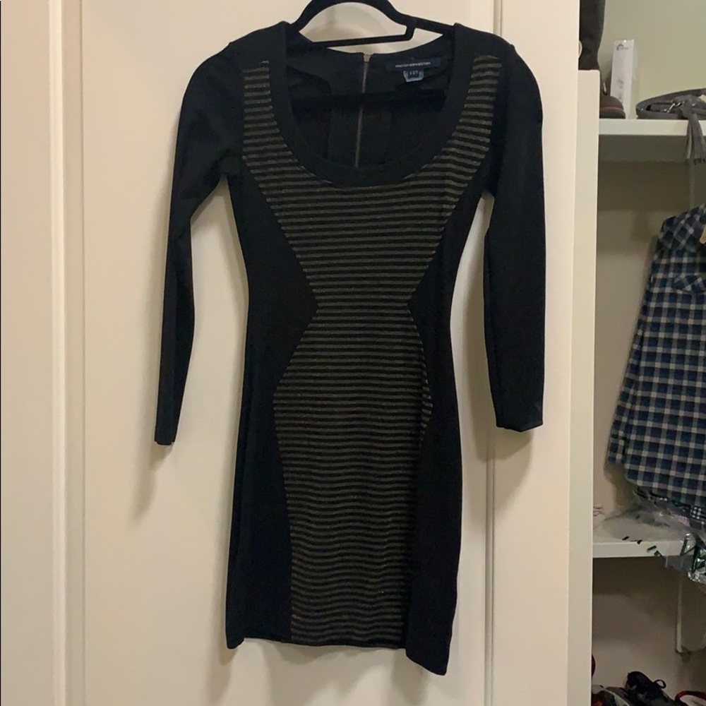 French connection long sleeve black and gold dress
